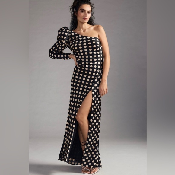 Mac Duggal One Sleeve Polka Dot Sheath Gown - Picture 3 of 6